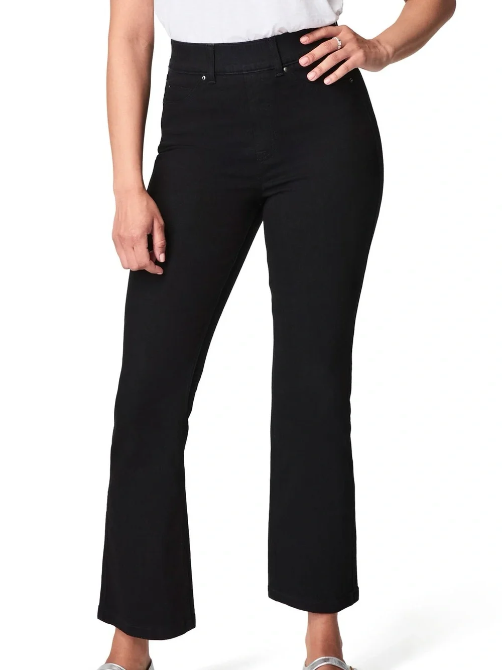 SPANX Women’s Clean Black Pull-On Flare Shapewear Jeans- Medium Petite